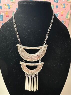 Silver Layered Crescent Fringe Necklace - Women Jewelry